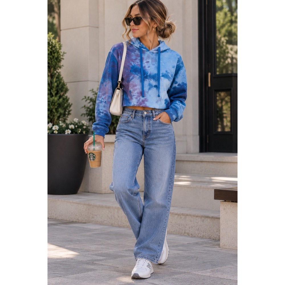 Wildfox Painted Sky Ivy Tie Dye Blue Skater Streetwear Hoodie Pullover Preppy XL